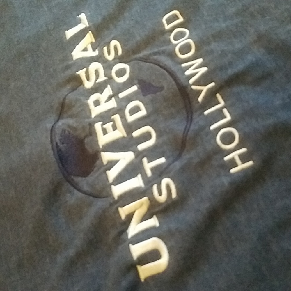 Universal Studios Hollywood Men's Denim Blue T-Shirt Embroidered - Picture 2 of 4